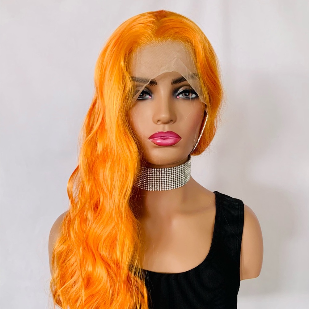 Long Orange Color 13x2.5 Lace Front Premium Fiber Wig for Drag/Cosplay/Events 🧡
